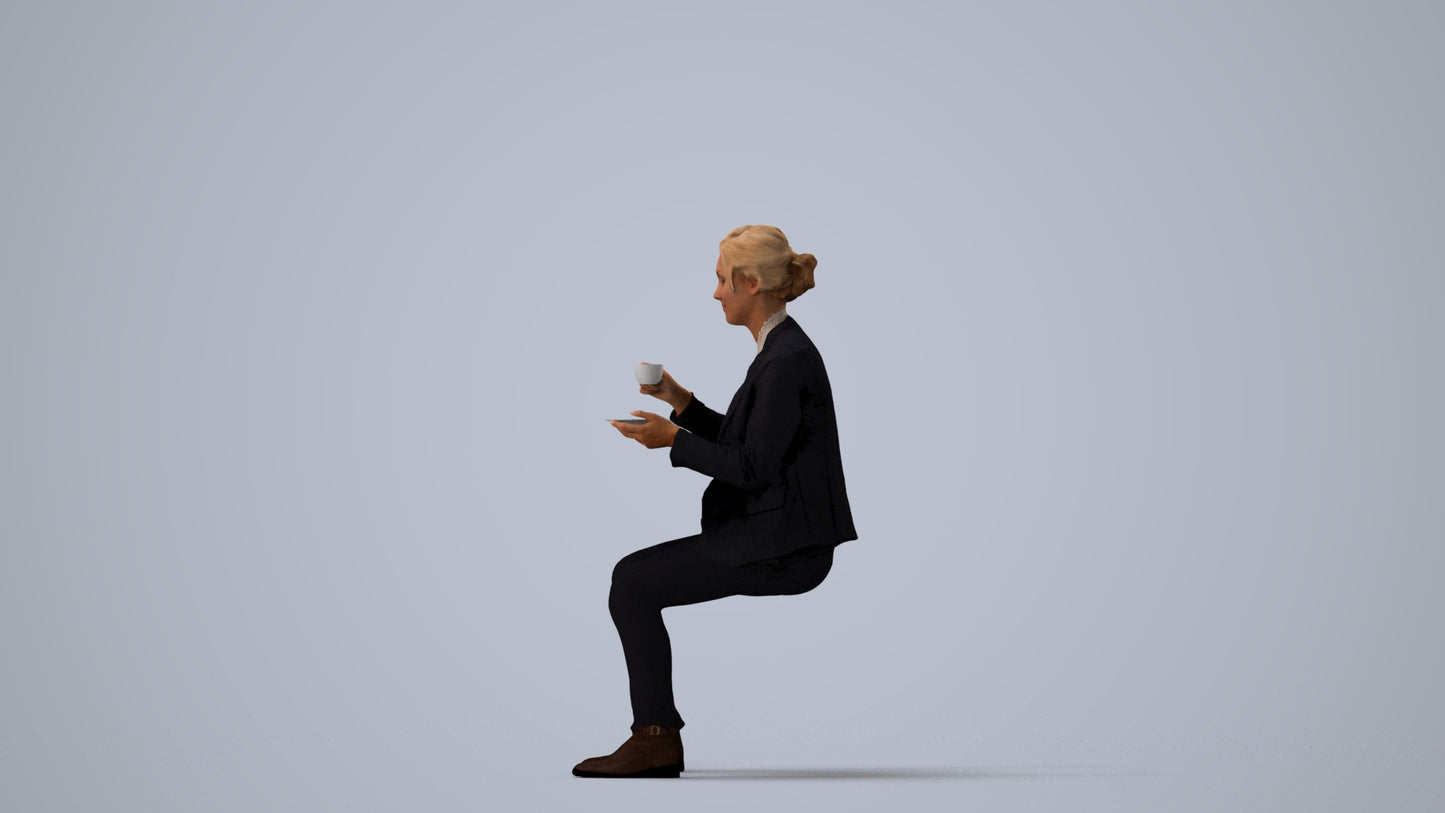 scanned 3D woman business, photogrammetry people for Enscape and V-Ray, three-quarter view render