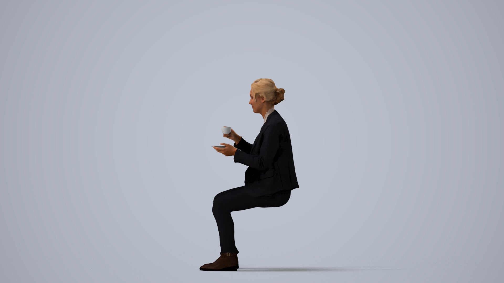 scanned 3D woman business, photogrammetry people for Enscape and V-Ray, three-quarter view render