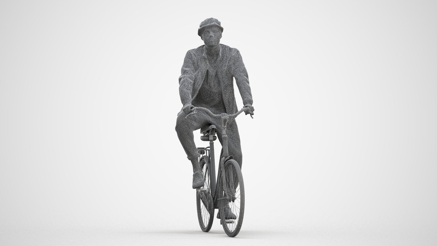 3D scanned man cycling casual, photorealistic archviz people for Enscape and SketchUp, three-quarter front view render