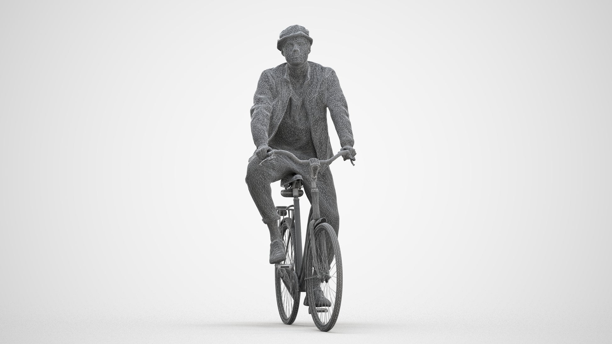 3D scanned man cycling casual, photorealistic archviz people for Enscape and SketchUp, three-quarter front view render
