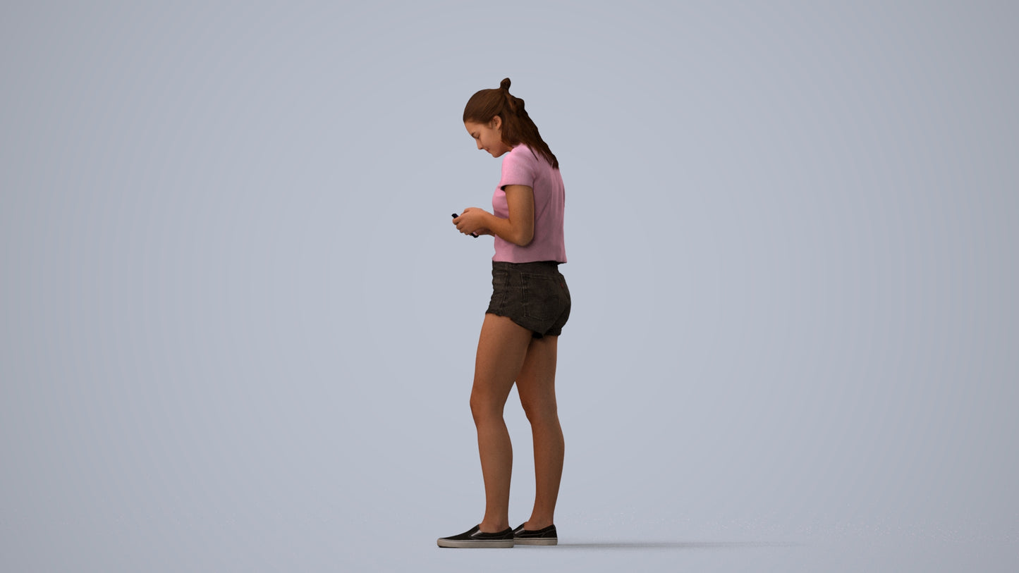 3D people model girl casual standing, scanned human for 3ds Max rendering, three-quarter view render