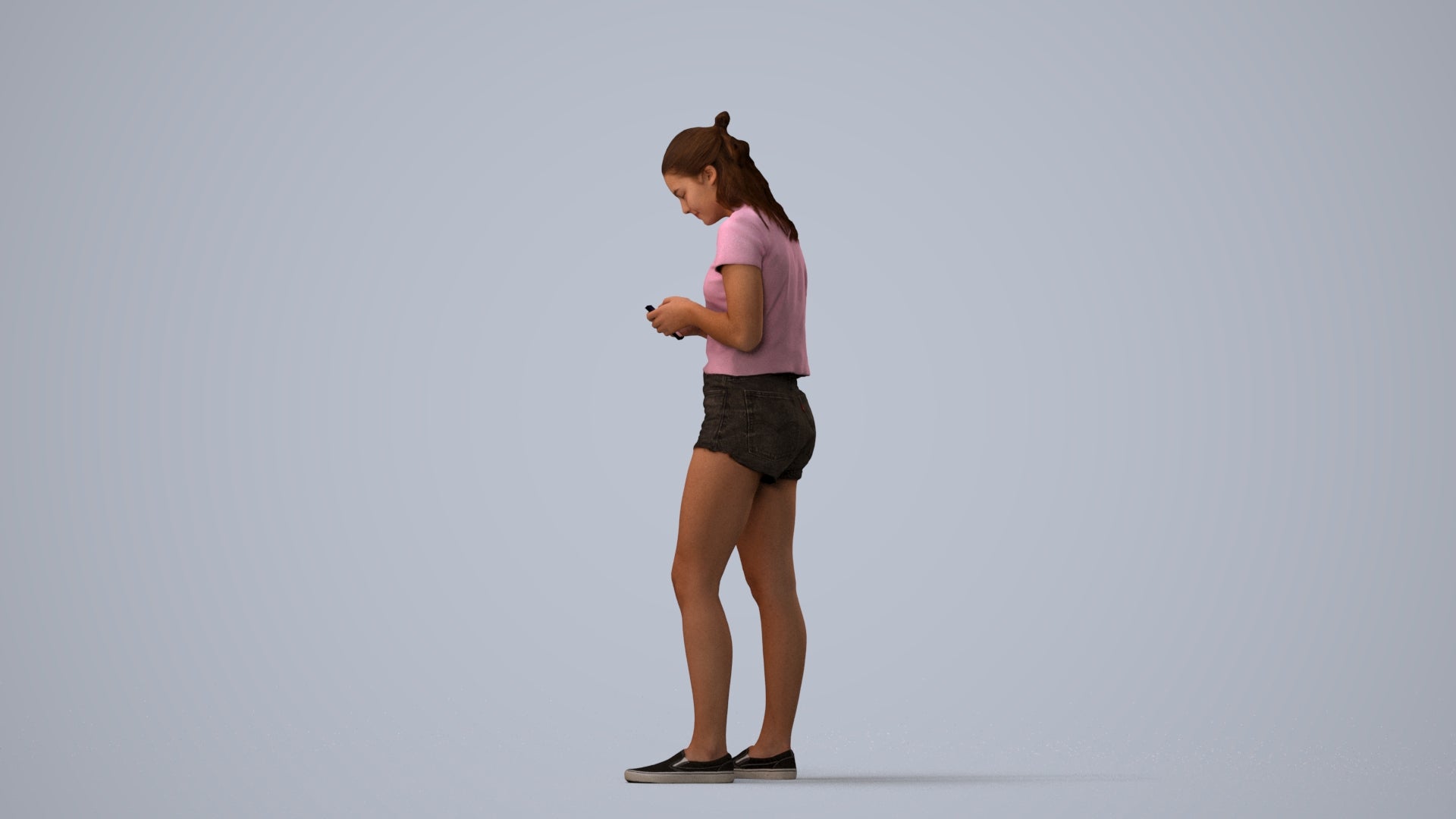 3D people model girl casual standing, scanned human for 3ds Max rendering, three-quarter view render