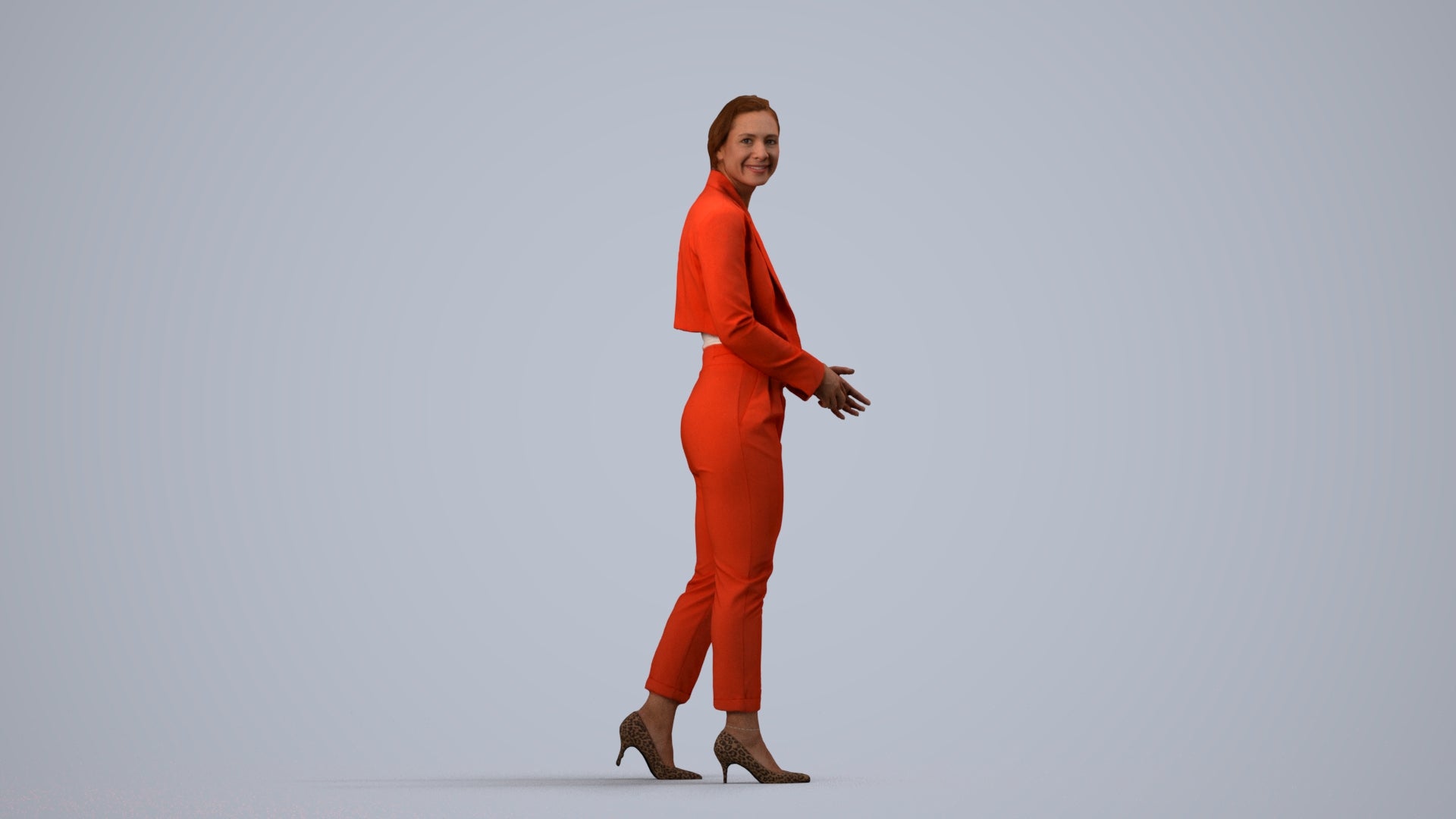 3D people model woman business, scanned human for 3ds Max rendering, side view render