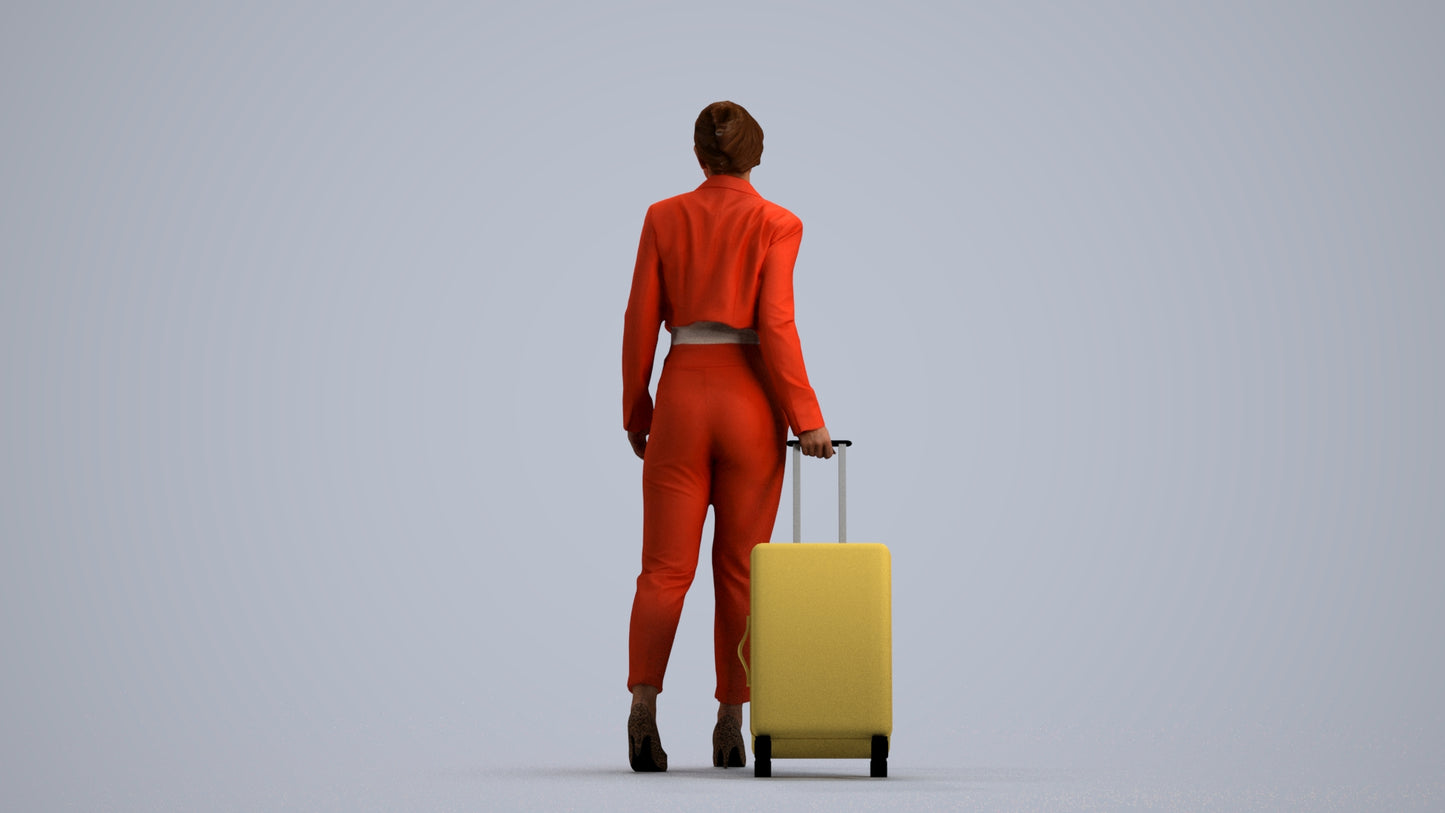 3D human model woman business, photogrammetry scanned person for archviz, front view render