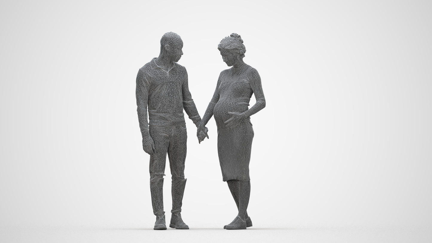 scanned 3D woman casual couple, photogrammetry people for Enscape and V-Ray, wireframe back view