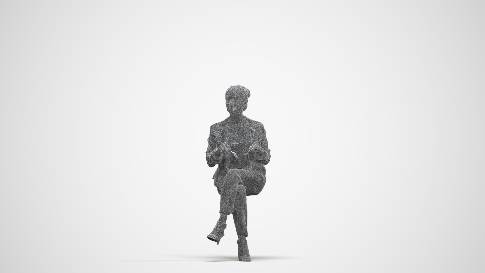 scanned 3D woman business sitting, photogrammetry people for Enscape and V-Ray, three-quarter front view render