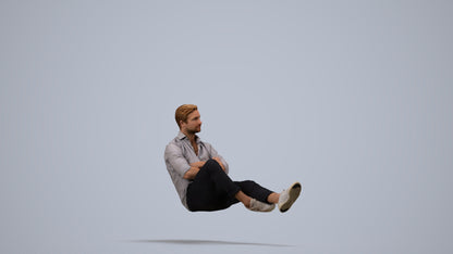 realistic 3D human man casual sitting, archviz people FBX OBJ for Blender, side view render