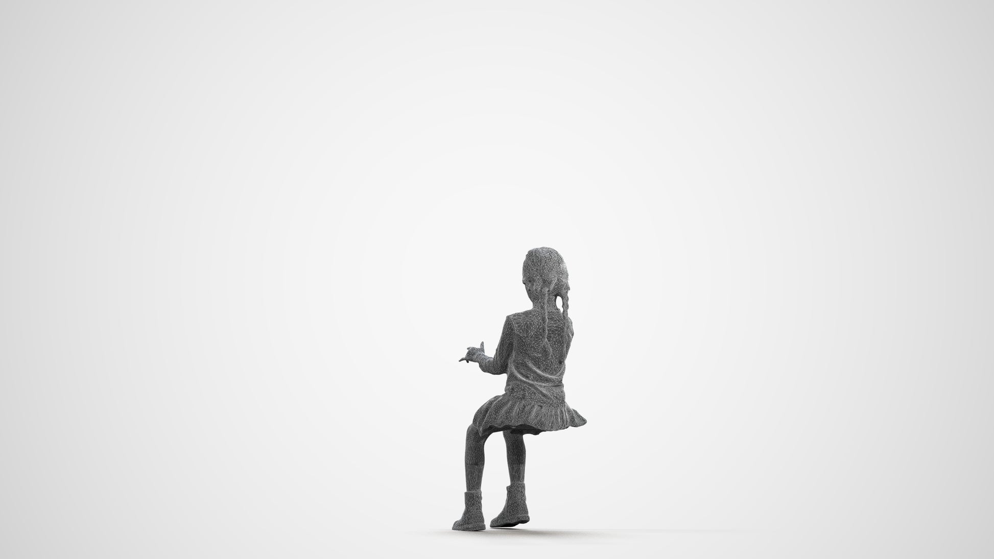 3D people model girl casual kids, scanned human for 3ds Max rendering, wireframe front view