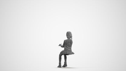 3D people model girl casual kids, scanned human for 3ds Max rendering, wireframe front view