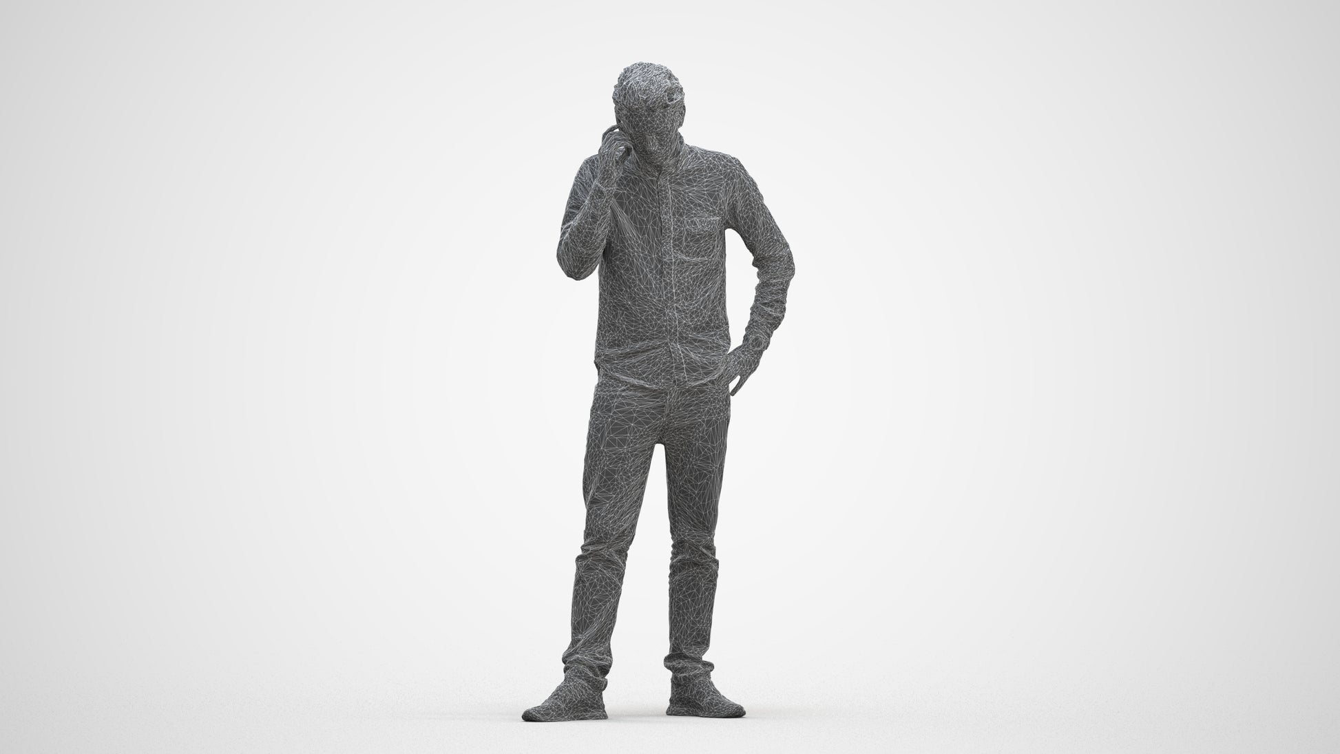 scanned 3D man casual standing, photogrammetry people for Enscape and V-Ray, three-quarter front view render