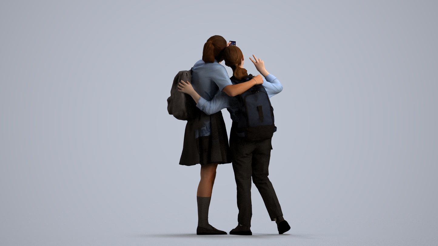 scanned 3D girl kids, photogrammetry people for Enscape and V-Ray, front view render
