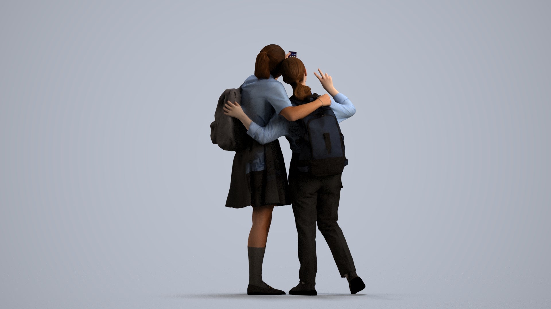 scanned 3D girl kids, photogrammetry people for Enscape and V-Ray, front view render
