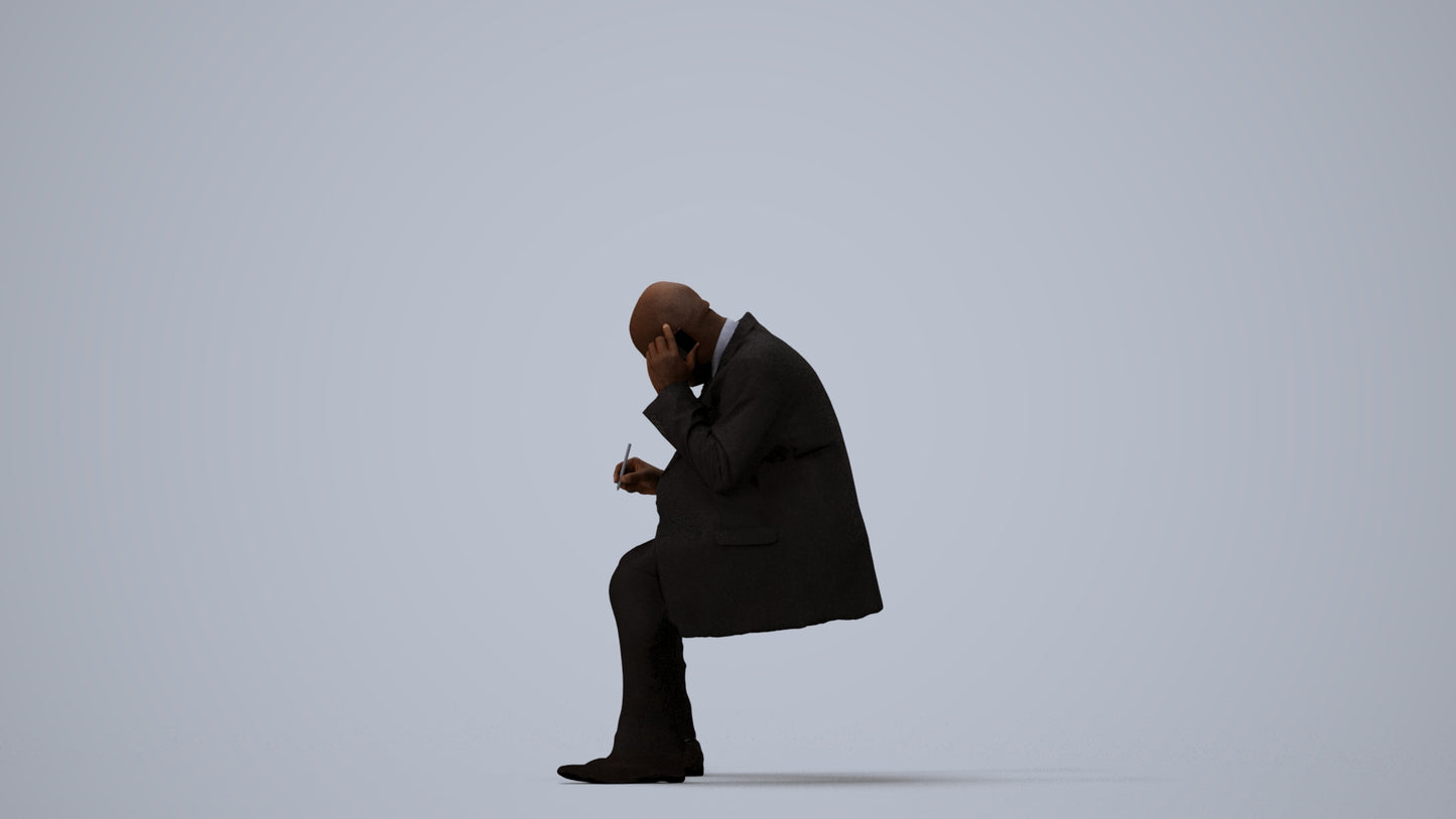 realistic 3D human man business, archviz people FBX OBJ for Blender, three-quarter view render
