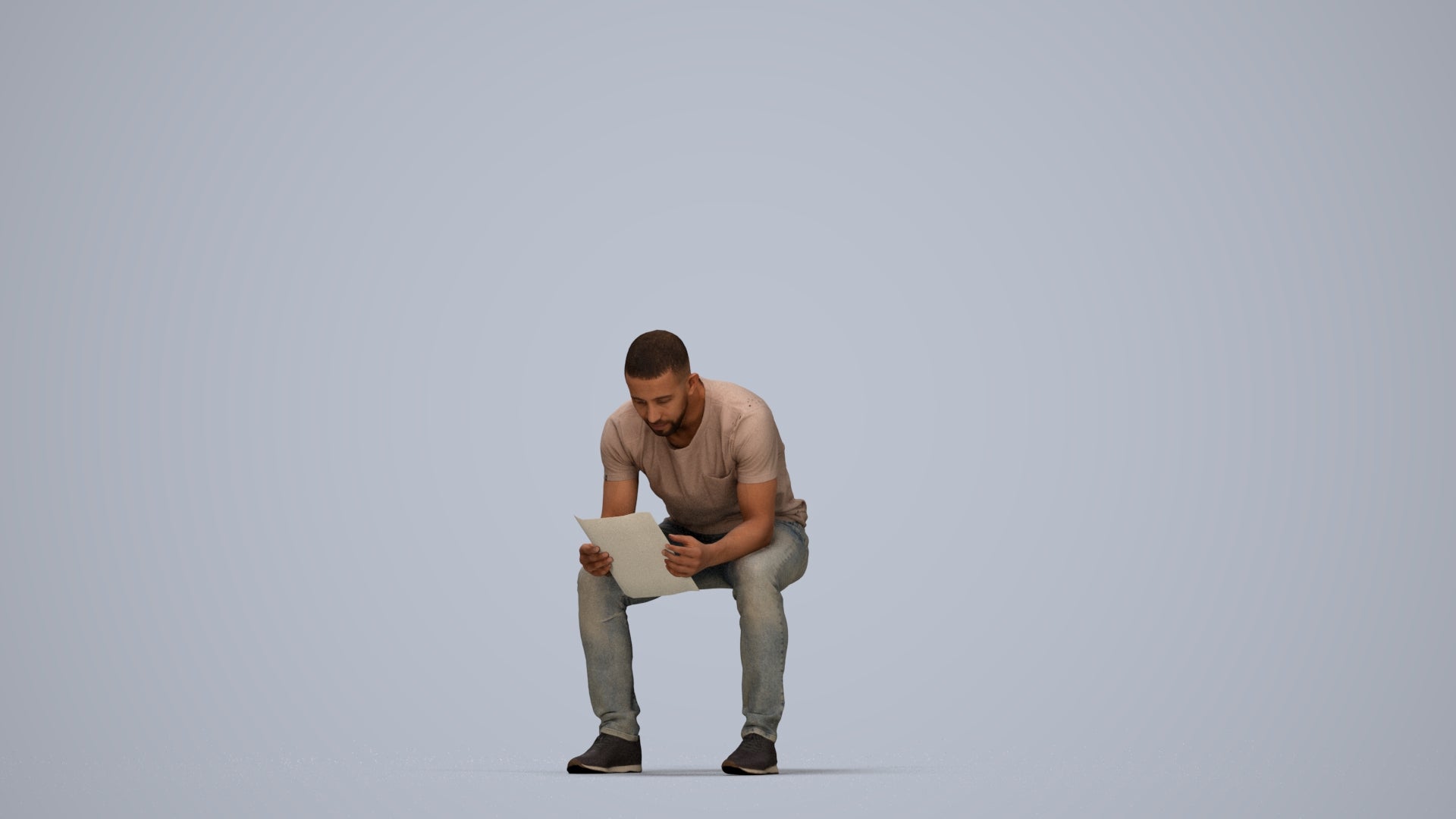 realistic 3D human man casual sitting, archviz people FBX OBJ for Blender, top-down view render