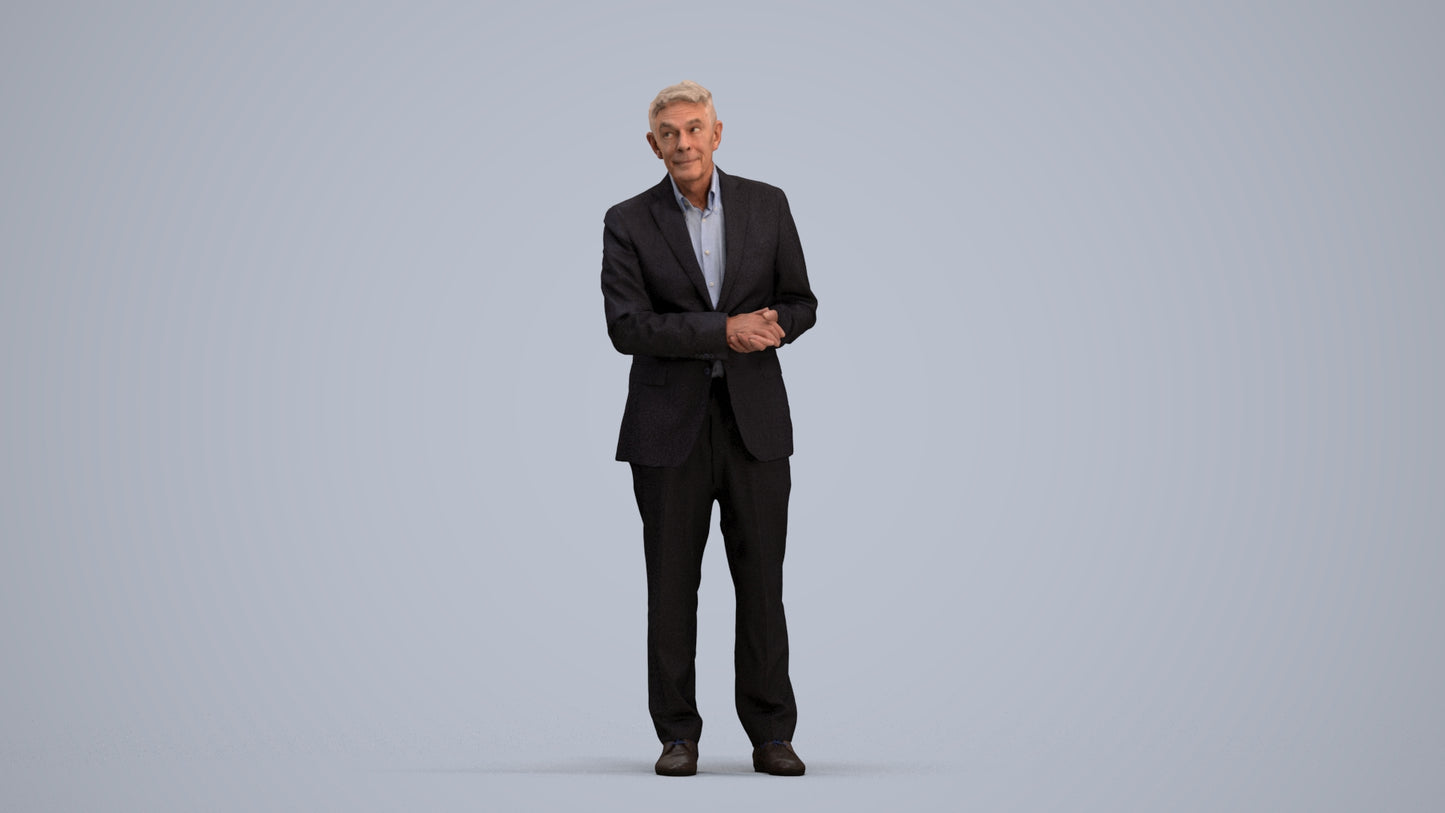 scanned 3D senior man business, photogrammetry people for Enscape and V-Ray, standing pose render