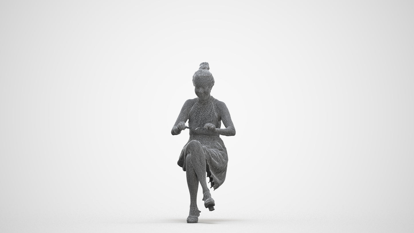 realistic 3D woman formal sitting, scanned archviz people for Blender and 3ds Max, three-quarter front view render