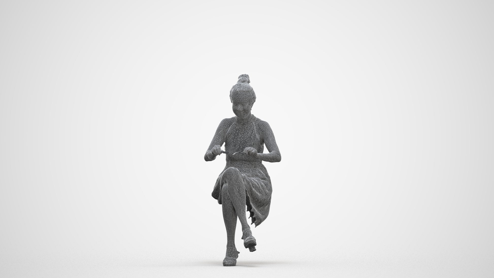 realistic 3D woman formal sitting, scanned archviz people for Blender and 3ds Max, three-quarter front view render