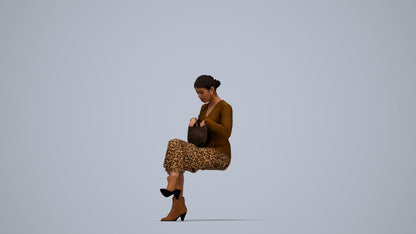 3D scanned woman sitting casual, photorealistic archviz people for Enscape and SketchUp, top-down view render