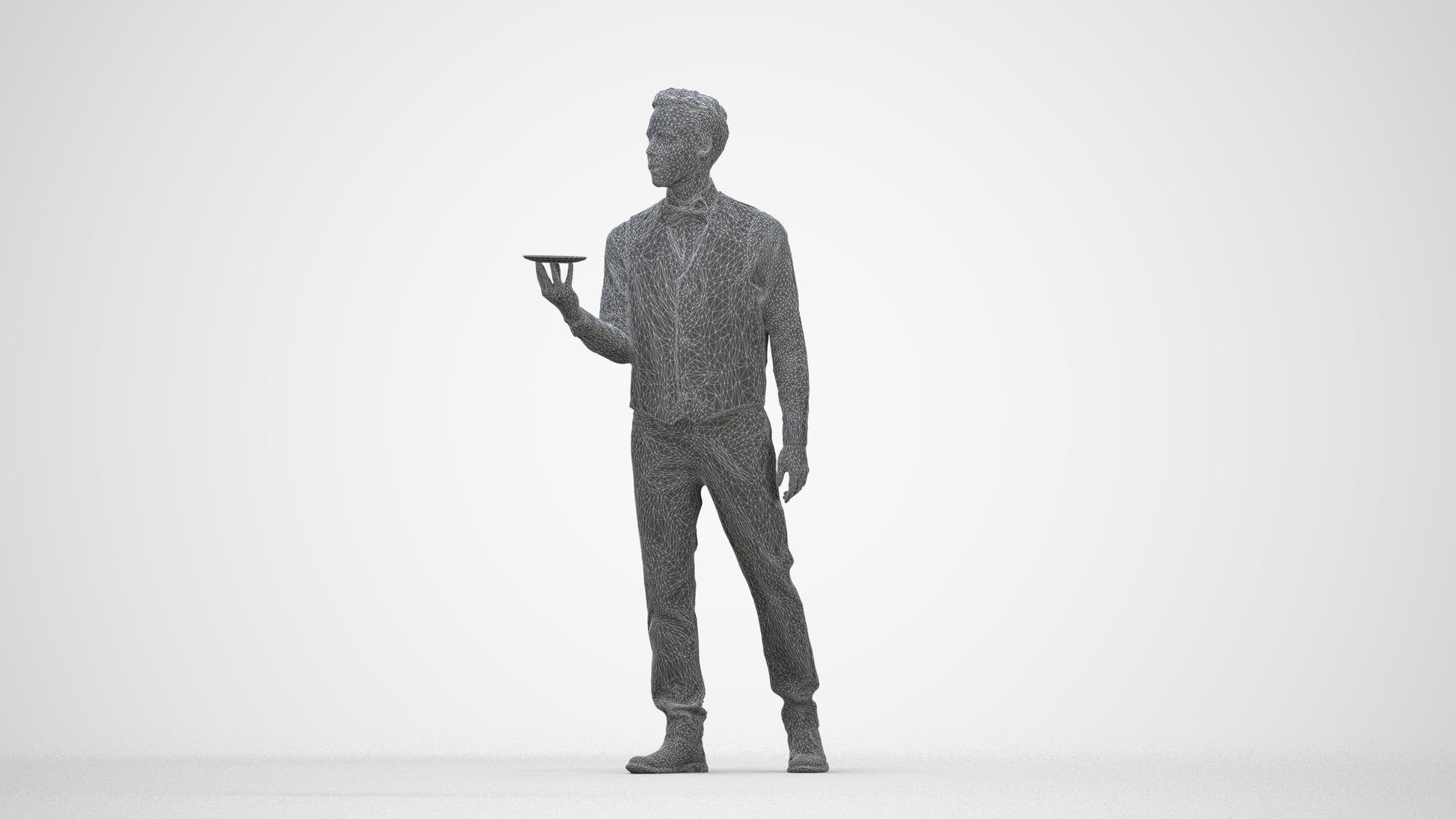 3D people model man hospitality, scanned human for 3ds Max rendering, wireframe back view