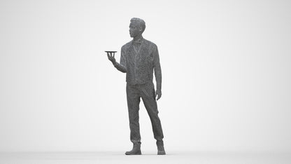 3D people model man hospitality, scanned human for 3ds Max rendering, wireframe back view