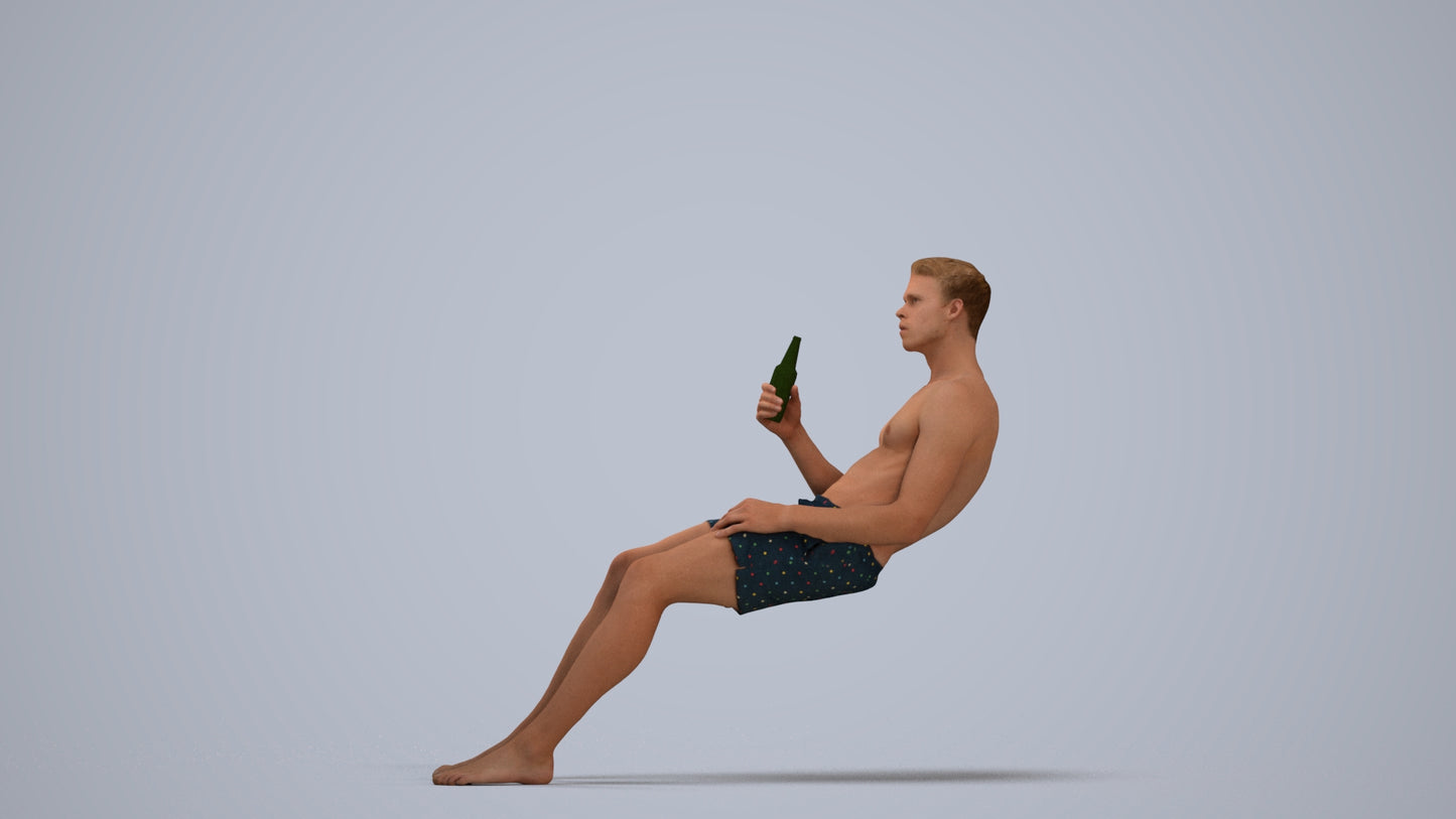 3D scanned man pool, photorealistic archviz people for Enscape and SketchUp, standing pose render