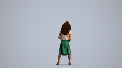 realistic 3D girl casual kids, scanned archviz people for Blender and 3ds Max, front view render