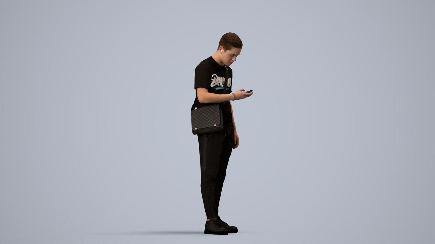 realistic 3D boy casual kids, scanned archviz people for Blender and 3ds Max, side view render