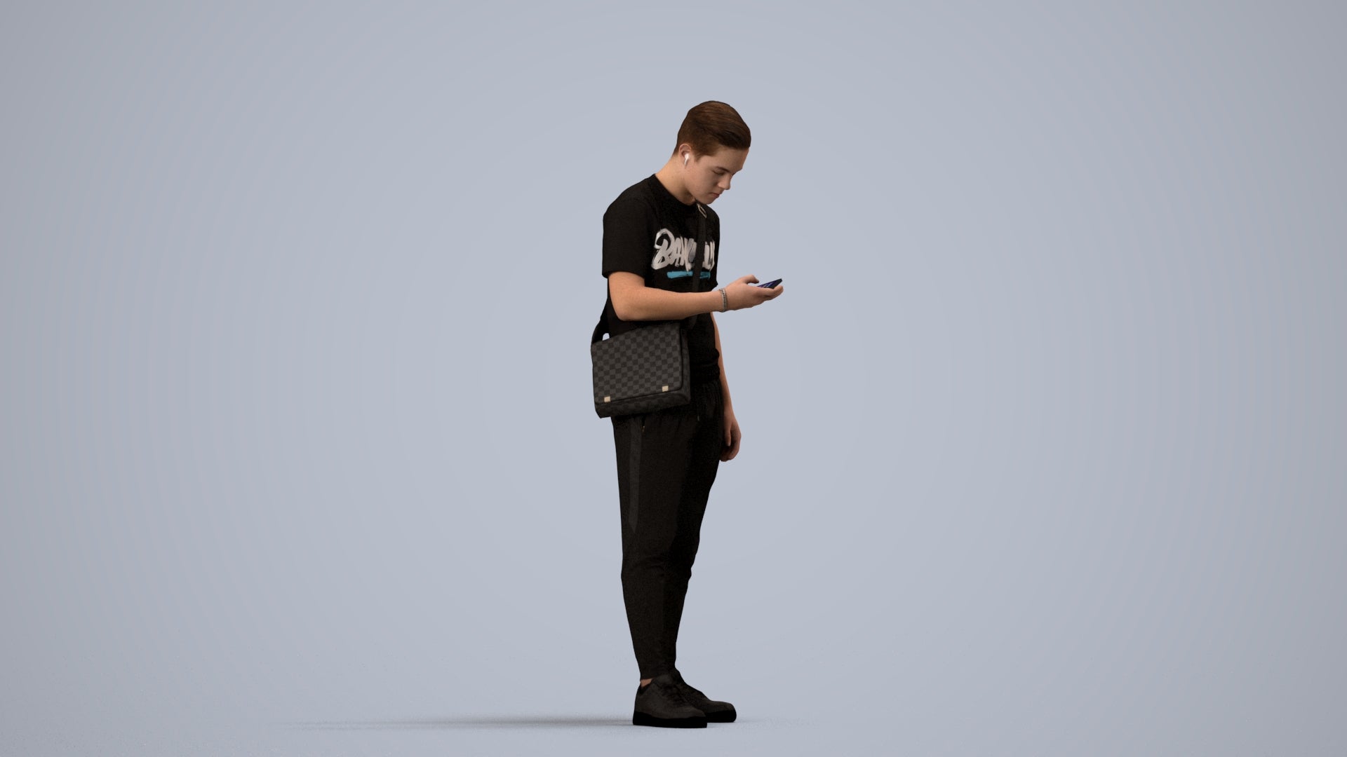 realistic 3D boy casual kids, scanned archviz people for Blender and 3ds Max, side view render