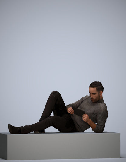 3D scanned man sitting casual, photorealistic archviz people for Enscape and SketchUp