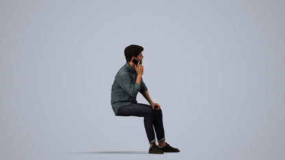 3D scanned man sitting casual, photorealistic archviz people for Enscape and SketchUp, side view render