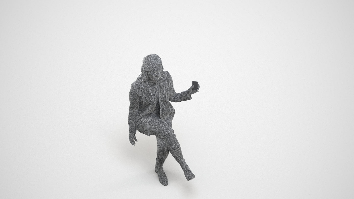 3D scanned woman business, photorealistic archviz people for Enscape and SketchUp, wireframe three-quarter view