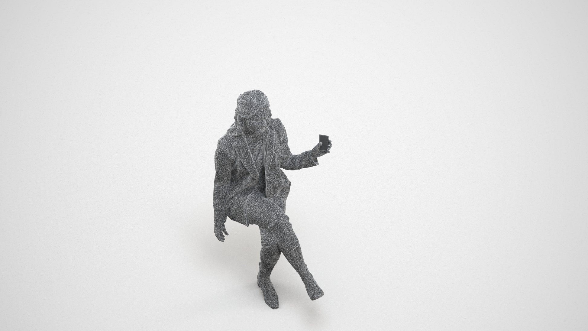 3D scanned woman business, photorealistic archviz people for Enscape and SketchUp, wireframe three-quarter view
