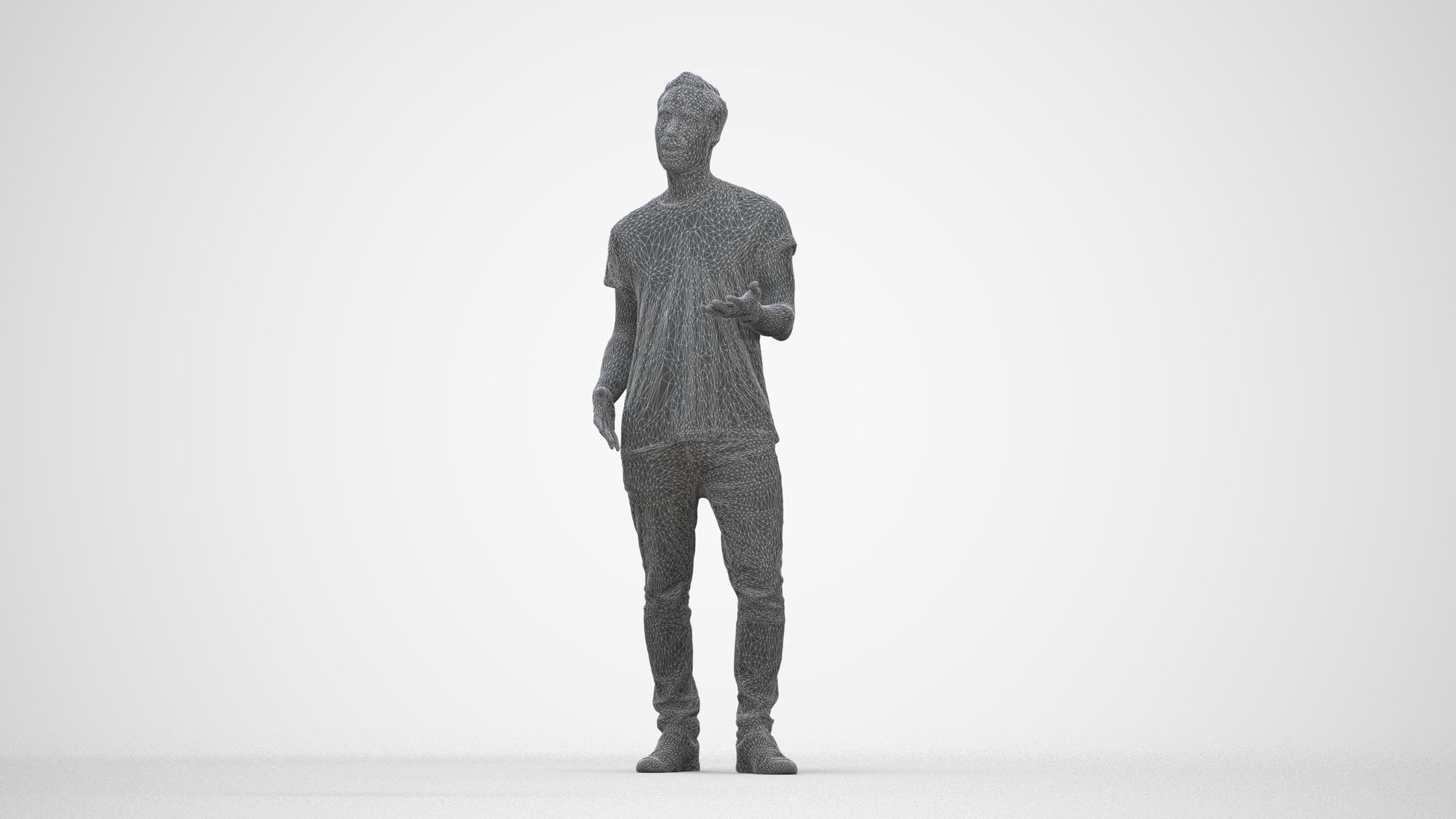 realistic 3D human man casual standing, archviz people FBX OBJ for Blender, wireframe back view