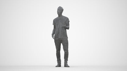 realistic 3D human man casual standing, archviz people FBX OBJ for Blender, wireframe back view
