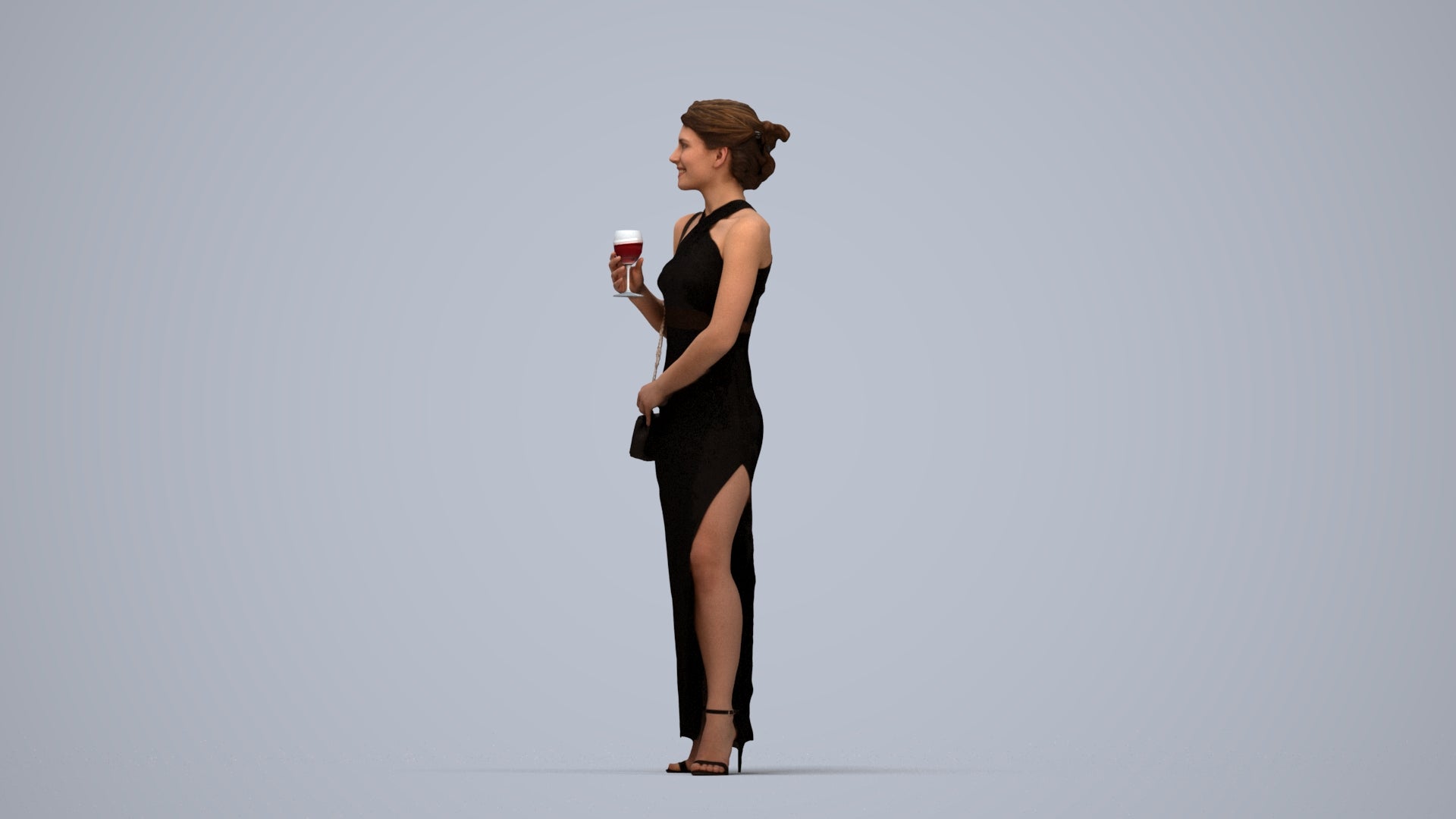 photogrammetry 3D woman formal formalaffairs, realistic human model archviz FBX, top-down view render