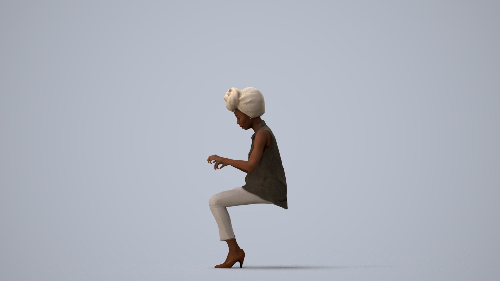 scanned 3D woman casual sitting, photogrammetry people for Enscape and V-Ray, three-quarter view render