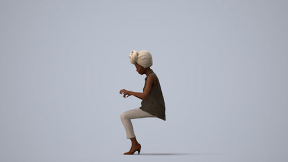 scanned 3D woman casual sitting, photogrammetry people for Enscape and V-Ray, three-quarter view render