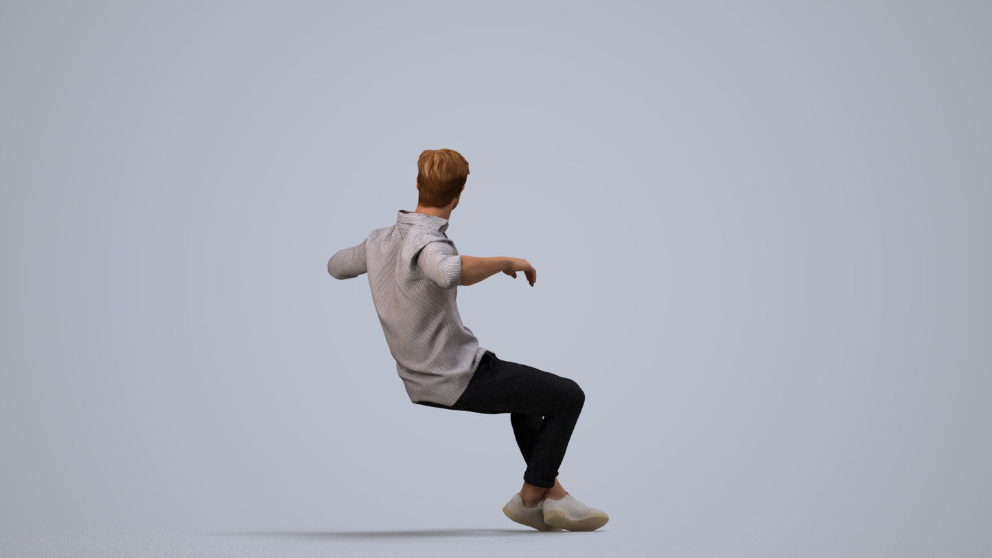 realistic 3D man casual sitting, scanned archviz people for Blender and 3ds Max, side view render