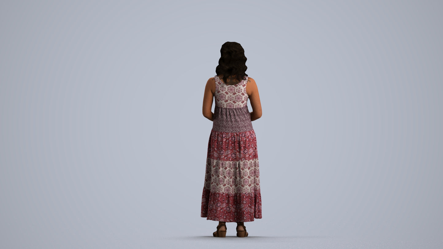 3D people model woman casual standing, scanned human for 3ds Max rendering, front view render
