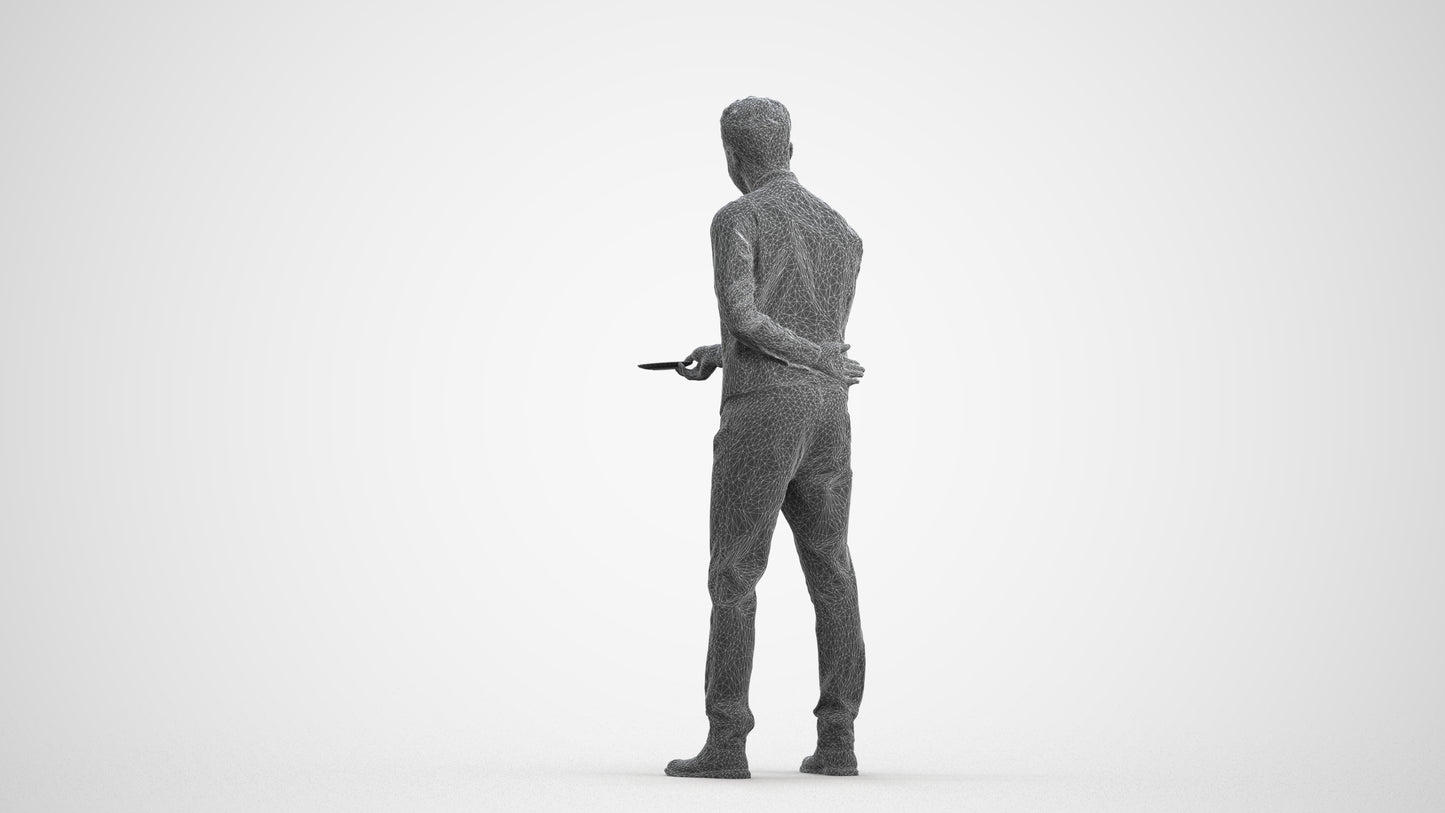 3D people model man hospitality, scanned human for 3ds Max rendering, wireframe front view