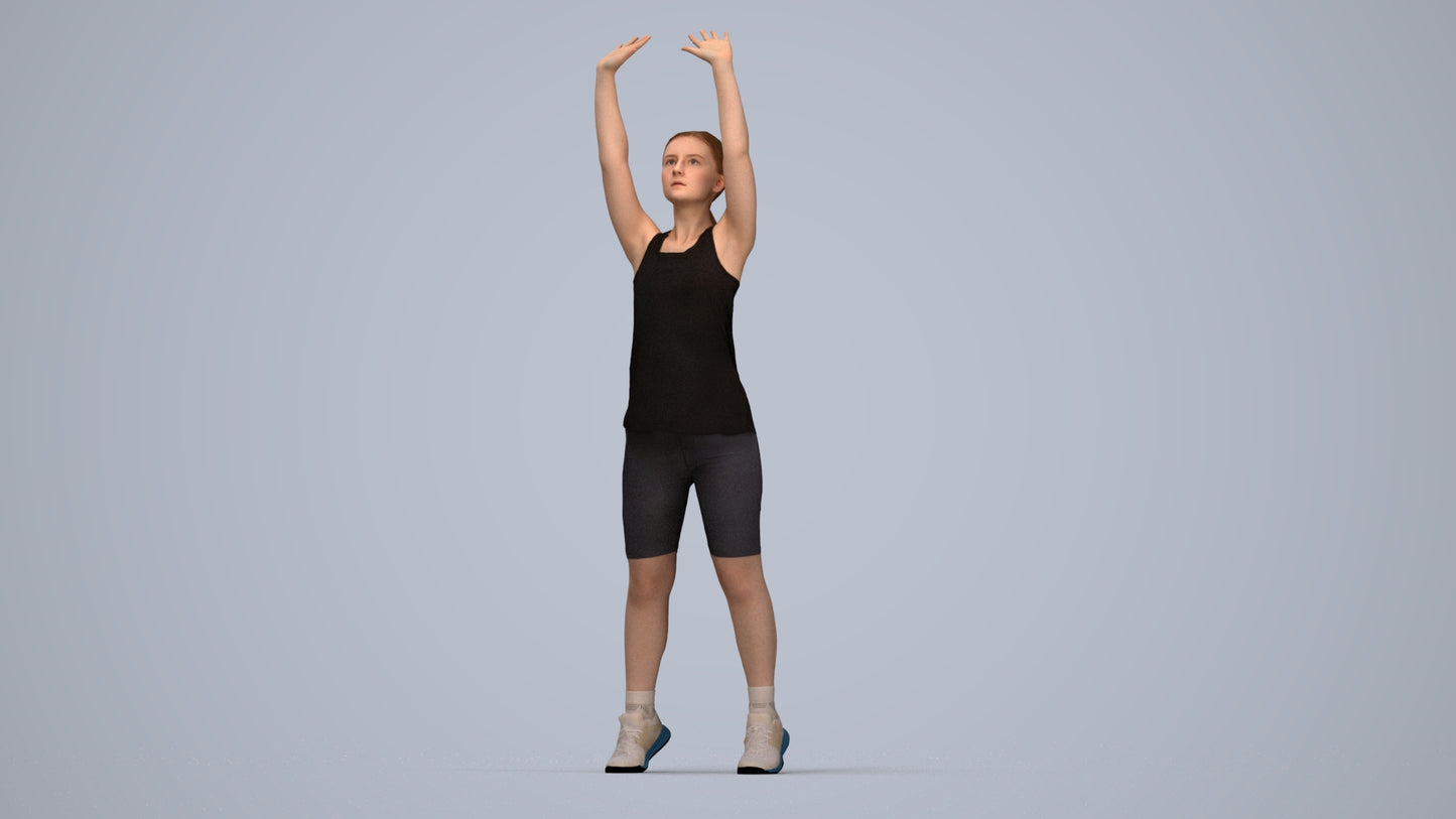 realistic 3D human girl sport, archviz people FBX OBJ for Blender, top-down view render