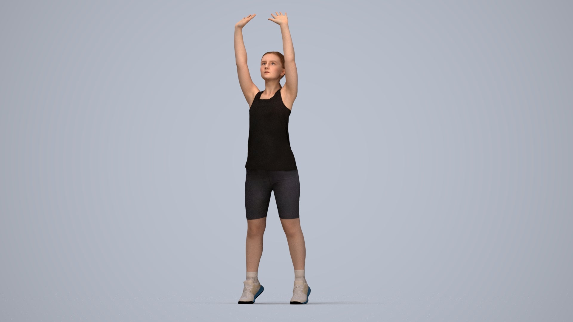 realistic 3D human girl sport, archviz people FBX OBJ for Blender, top-down view render