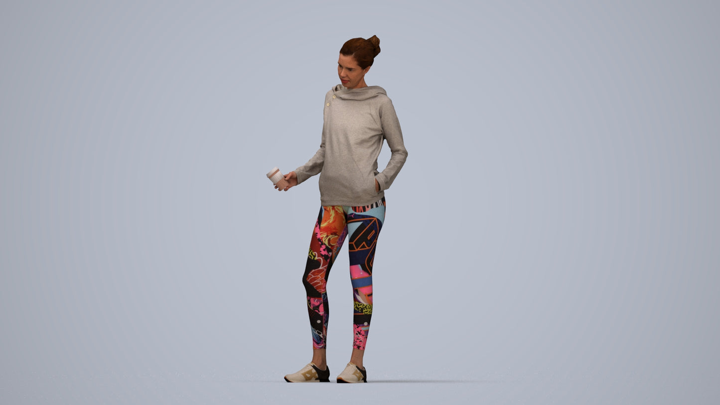 3D scanned woman standing sport, photorealistic archviz people for Enscape and SketchUp, top-down view render