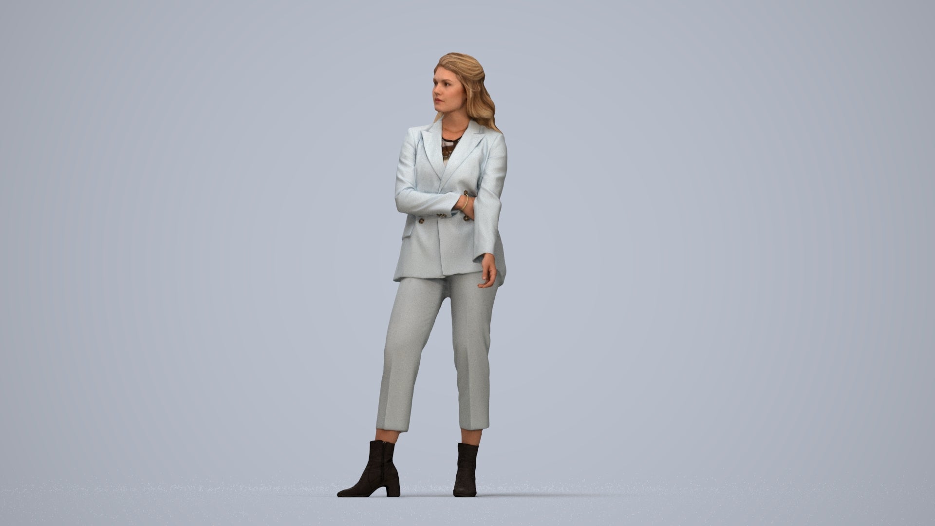 photogrammetry 3D woman business, realistic human model archviz FBX, top-down view render