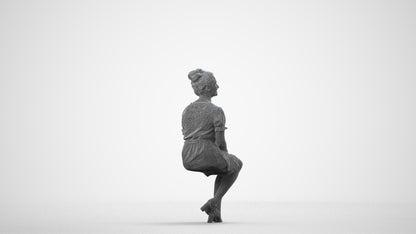 scanned 3D woman casual sitting, photogrammetry people for Enscape and V-Ray, wireframe side view