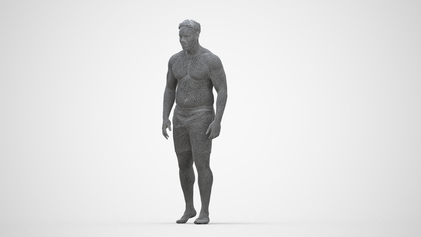 3D scanned man pool, photorealistic archviz people for Enscape and SketchUp, wireframe back view