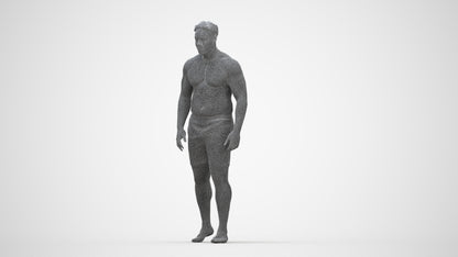 3D scanned man pool, photorealistic archviz people for Enscape and SketchUp, wireframe back view