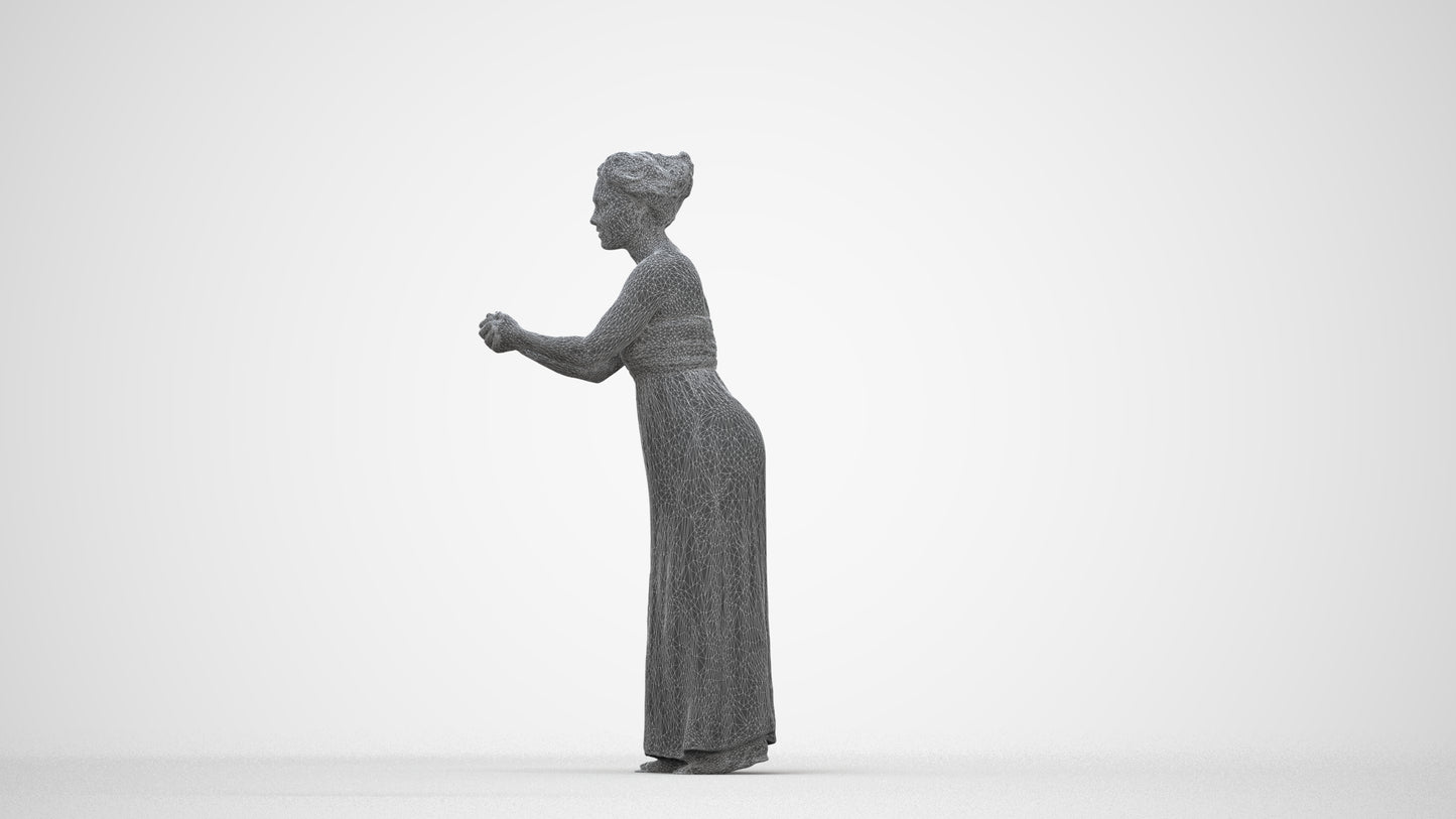 realistic 3D human woman casual standing, archviz people FBX OBJ for Blender, wireframe back view