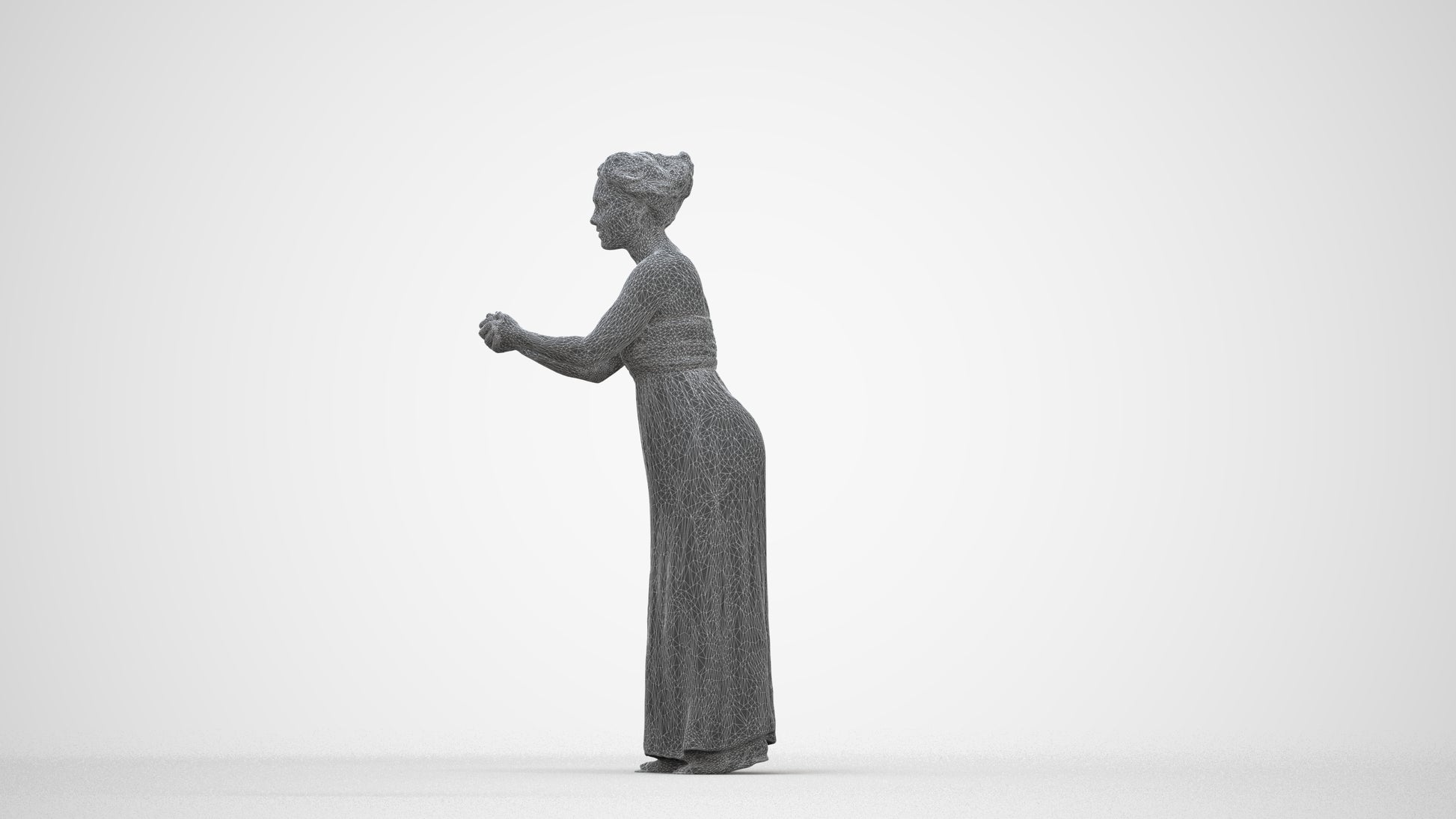 realistic 3D human woman casual standing, archviz people FBX OBJ for Blender, wireframe back view