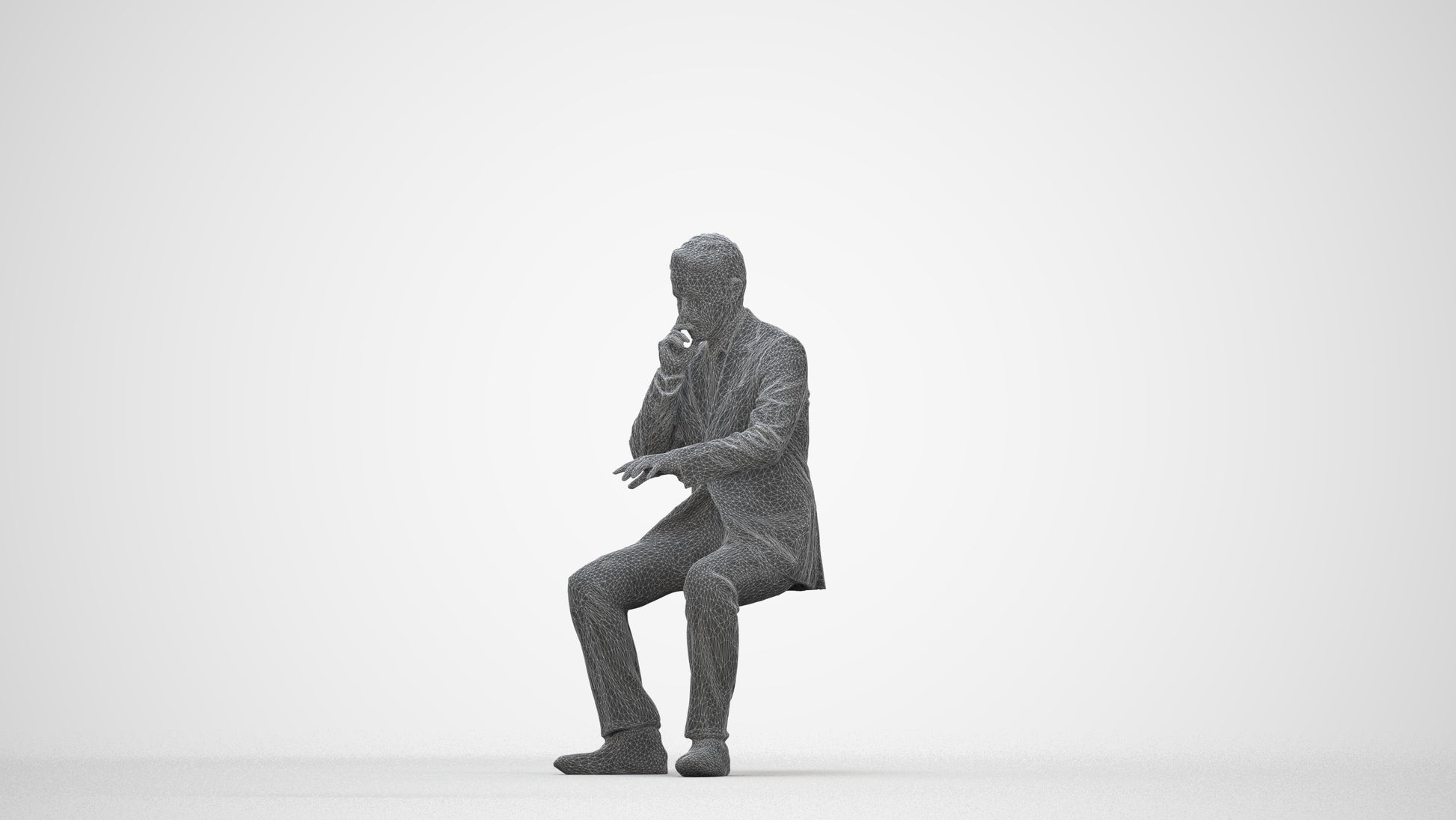 3D people model man business, scanned human for 3ds Max rendering, wireframe back view